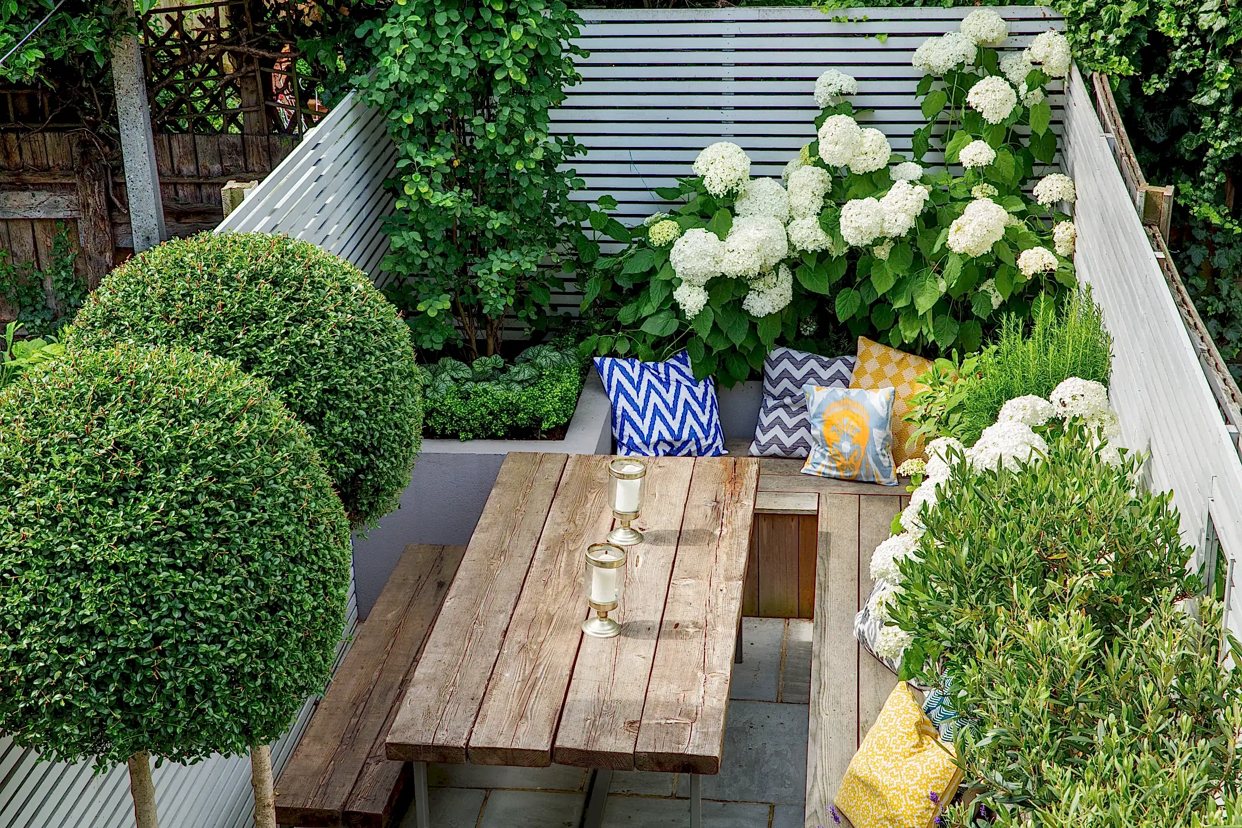 a table in a garden