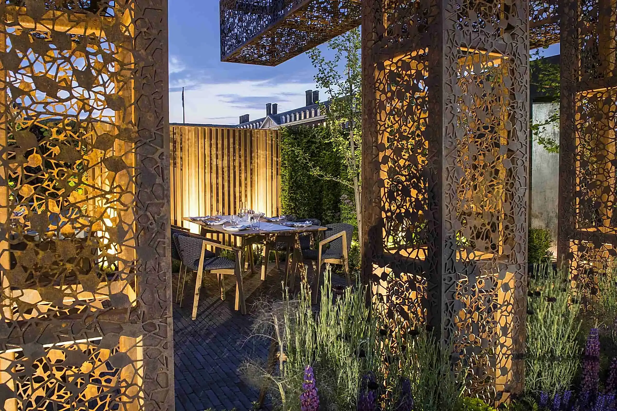 a table set up in a garden