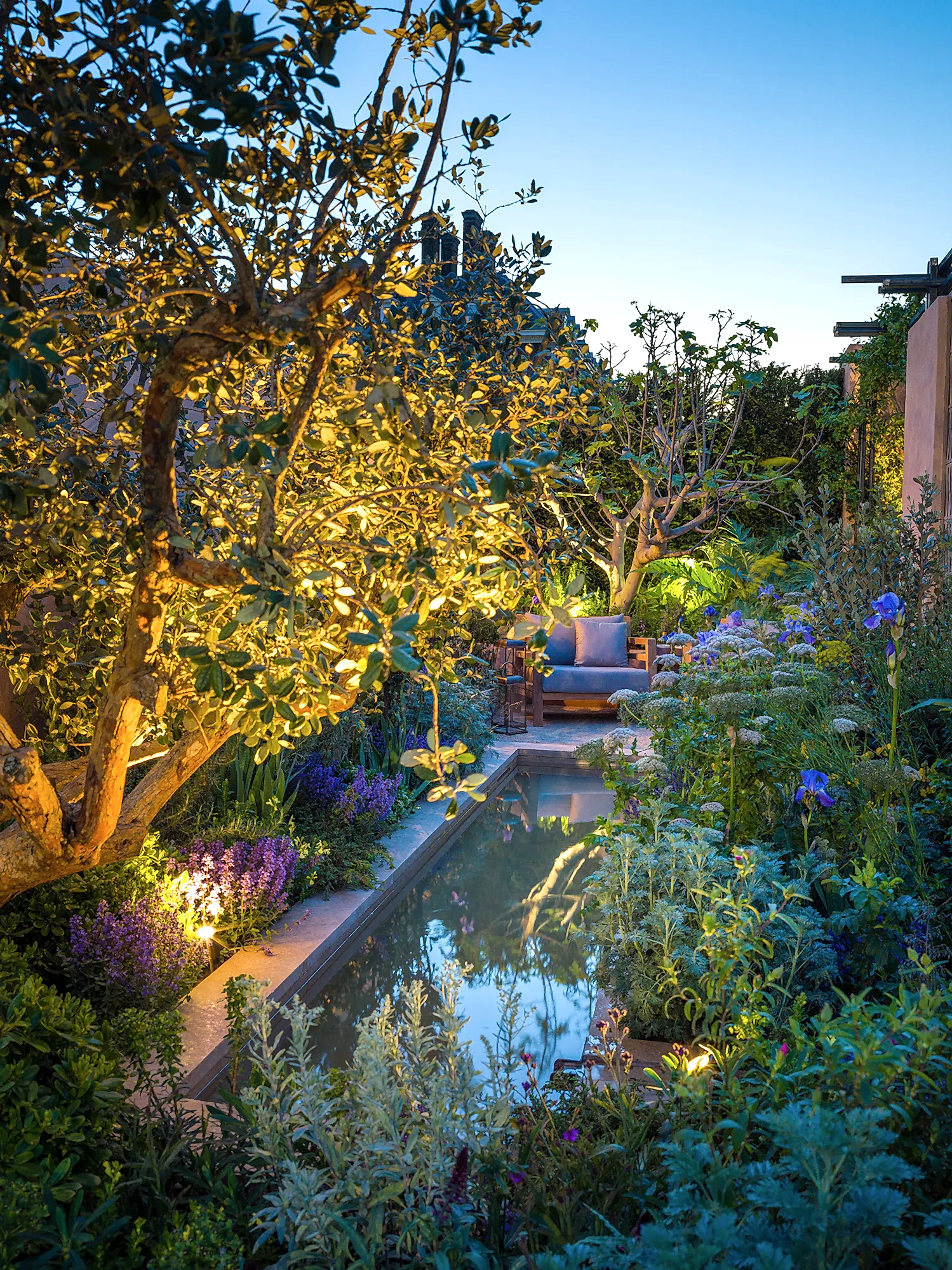 modern water feature in a garden