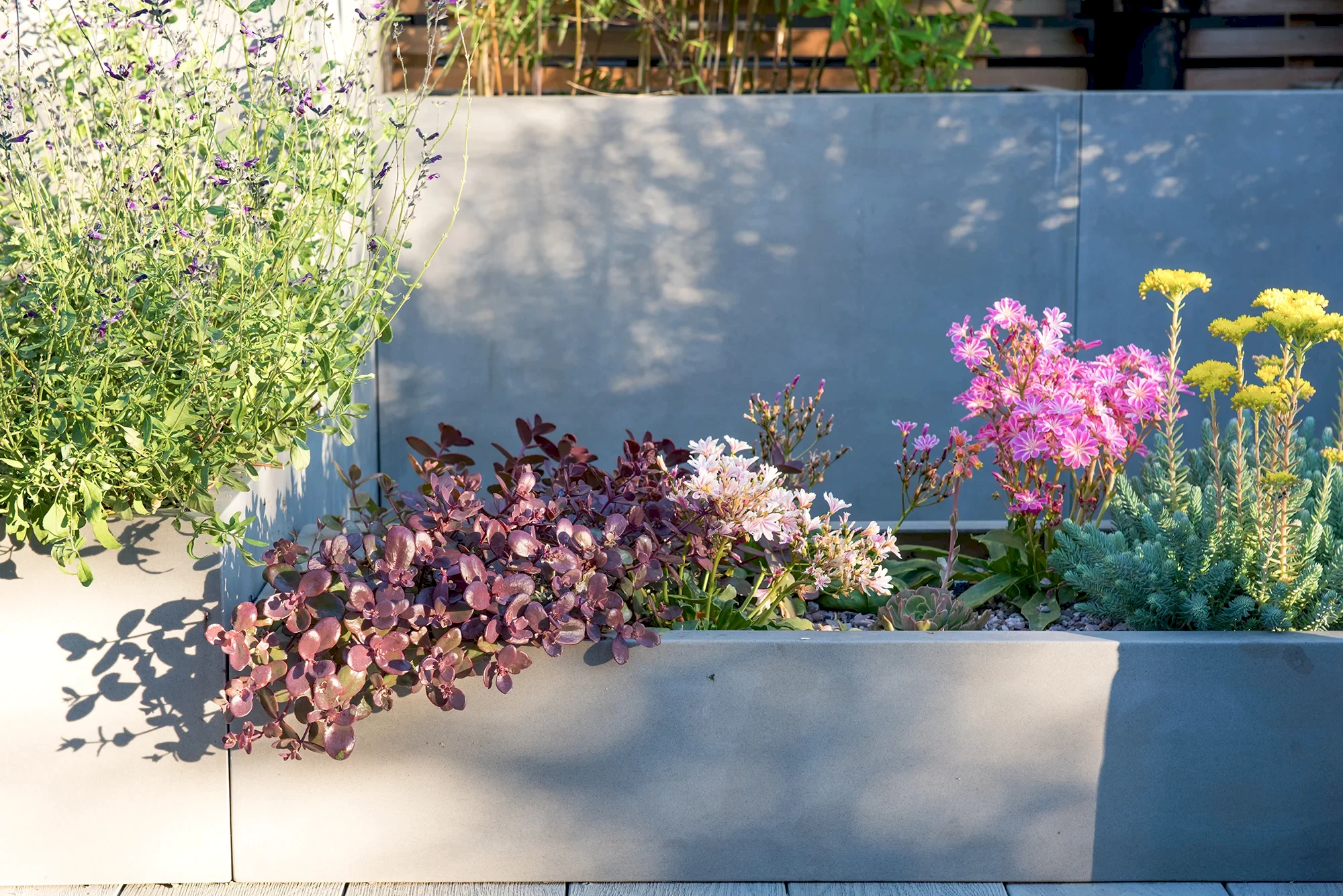 a planter with flowers in it