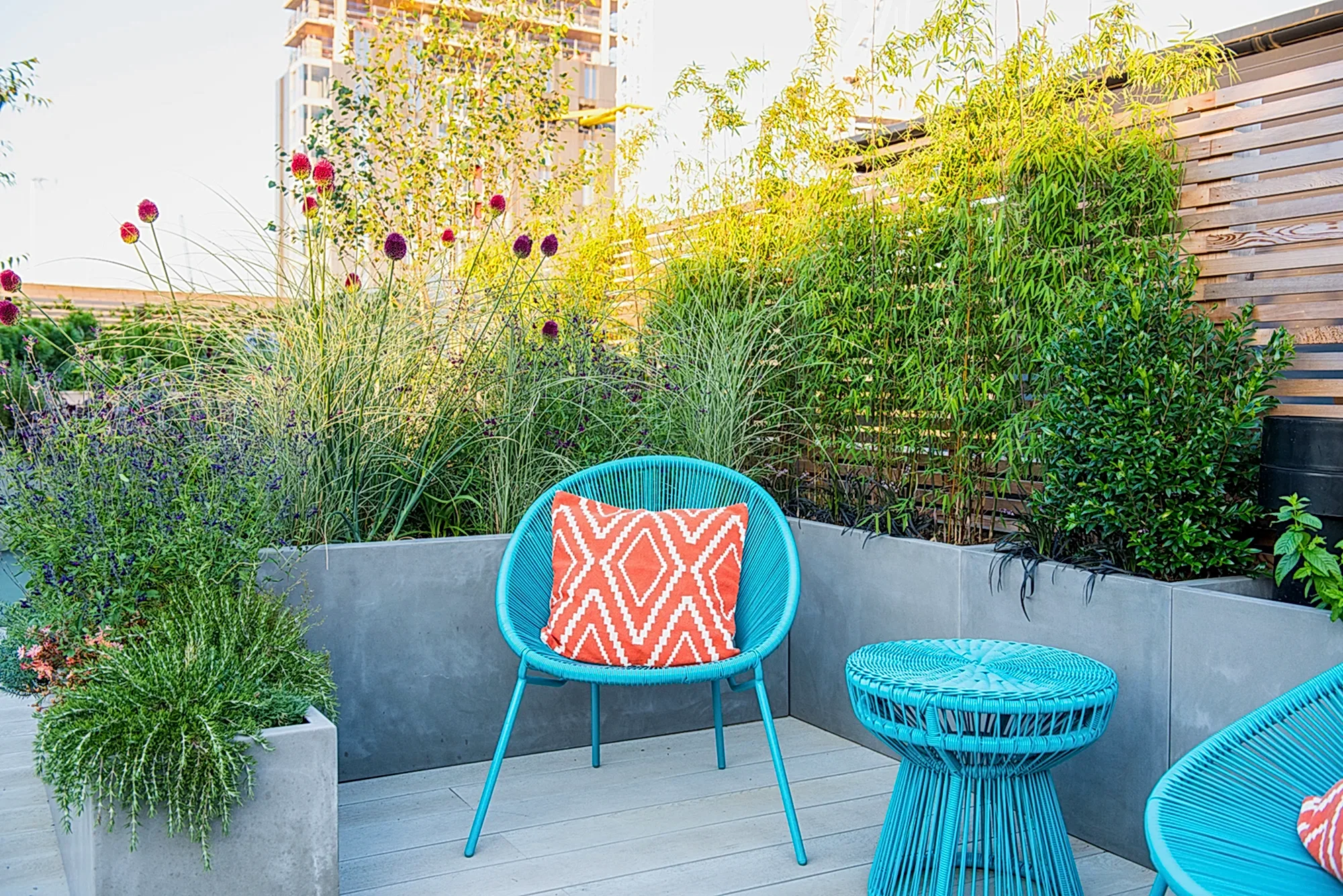 a chair and table on a patio